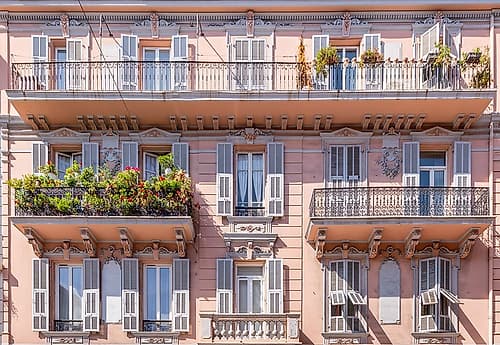 Nice French Riviera Pink Facade Wrought Iron Balconies Art Print