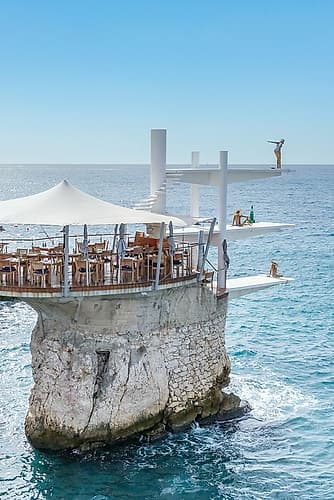 French Riviera Cliffside Rock Platform Restaurant Art Print