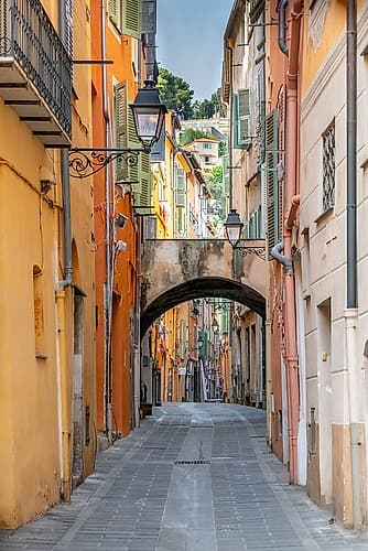 Nice French Riviera Old Town Street with Archway Art Print by Richard Silver