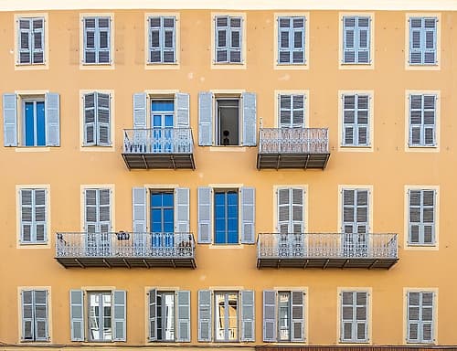 Nice French Riviera Ochre Facade Blue Shutters Art Print
