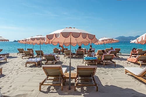 Nice French Riviera Beach Club Scalloped Umbrellas Art Print