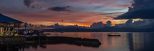 Panoramic Sunset Seascape with Pier, Philippines Océan reproduction