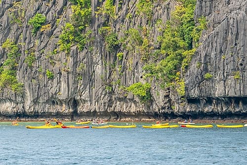 Kayakers Along Limestone Cliffs, El Nido, Palawan, Philippines Art Print