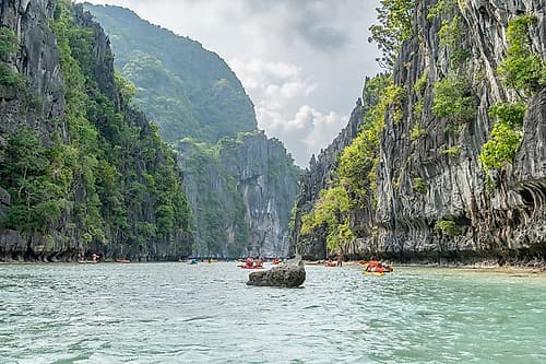 Kayaks Entering Hidden Lagoon, El Nido, Palawan, Philippines Art Print