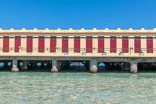 Beach Bathhouse on Stilts Over Water, Palermo, Sicily, Italy Art Print