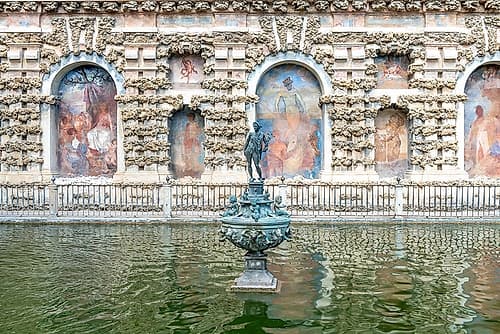 Grotesque Gallery Fountain, Real Alcazar Gardens, Seville, Spain Art Print
