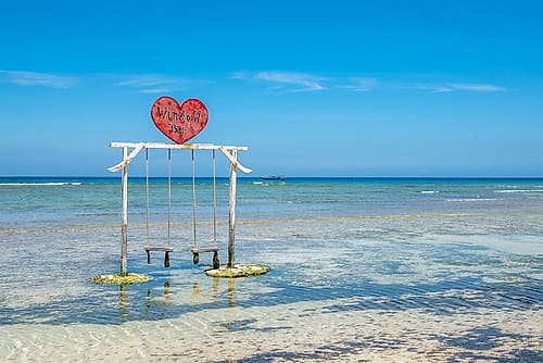 Heart-Shaped Swing Frame in Ocean, Gili Islands, Indonesia Art Print