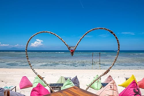 Heart-Shaped Beach Sculpture with Ocean View, Gili Islands, Indonesia Art Print