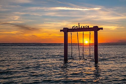 Ocean Swing Silhouette at Golden Sunset, Gili Islands, Indonesia Art Print