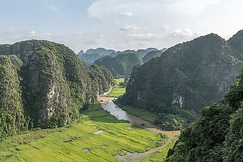 Karst Mountains and Rice Fields, Tam Coc, Ninh Binh, Vietnam Art Print