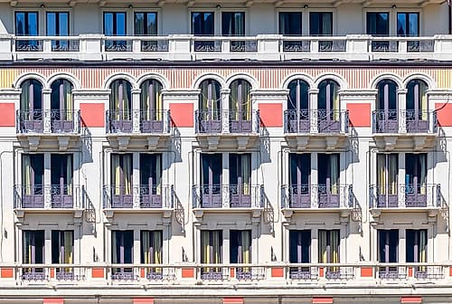 Elegant Arched Balcony Facade on Historic Building Art Print by Richard Silver