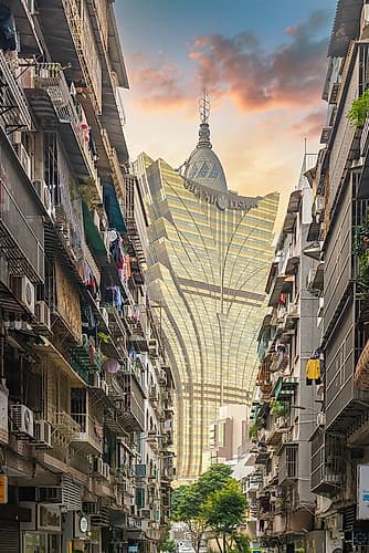 Grand Lisboa Casino Seen Through Old Macau Alley, Macau Doré reproduction