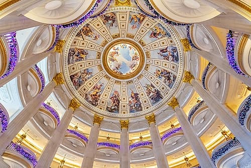 Ornate Casino Dome Ceiling with Murals, Macau Classical Print