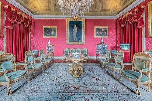 Red Damask Palace Salon with Gilded Chairs Art Print