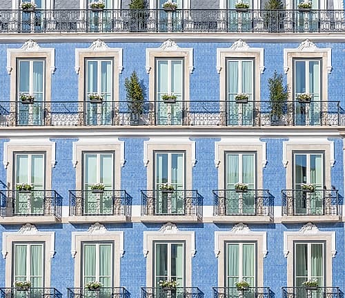 Blue Tiled Building Facade with Balconies, Lisbon, Portugal Classical Print