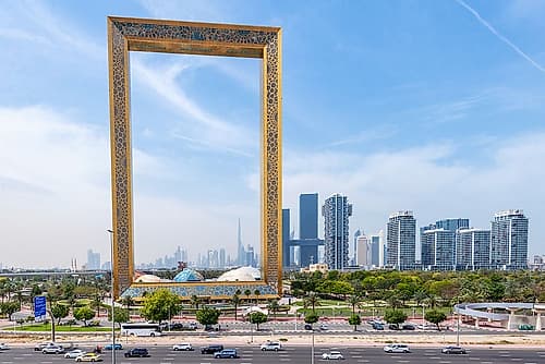 Dubai Frame Landmark with City Skyline, Dubai, UAE Art Print