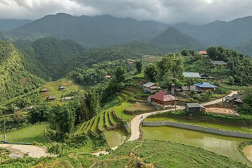 Terraced Rice Fields and Mountain Village, Sapa, Vietnam Art Print