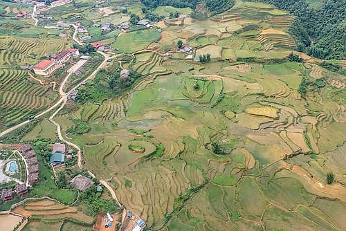 Aerial View of Rice Terraces and Village, Sapa, Vietnam Art Print