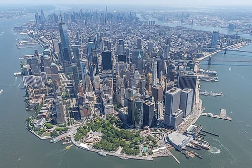 Aerial View of Lower Manhattan Skyline, New York City Art Print