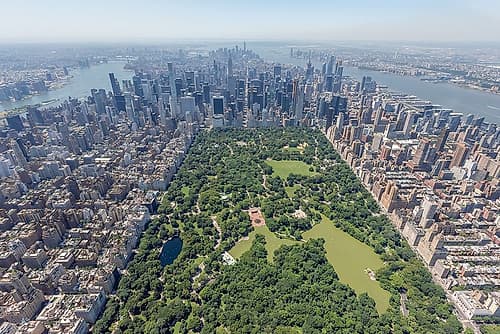 Aerial View of Central Park Surrounded by Skyscrapers, New York City Art Print by Richard Silver