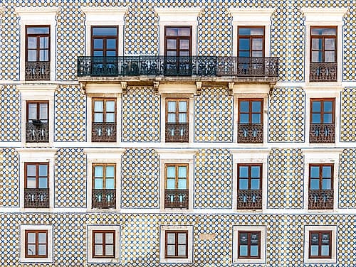 Patterned Tile Facade with Balcony, Lisbon, Portugal Art Print by Richard Silver