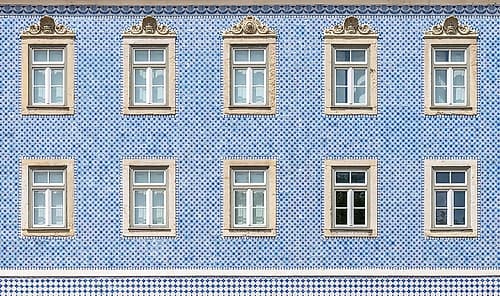 Blue and White Tiled Facade, Lisbon, Portugal Art Print