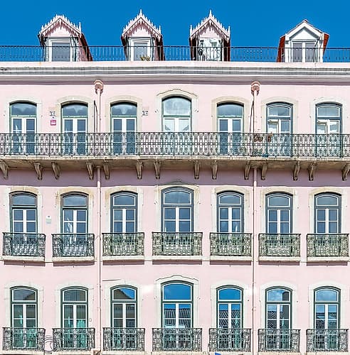 Pink Facade with Dormer Windows, Lisbon, Portugal Art Print