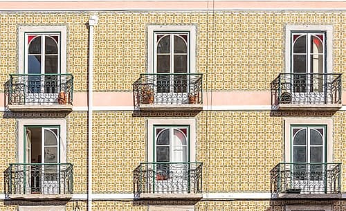 Patterned Tile Facade with Iron Balconies, Lisbon, Portugal Art Print by Richard Silver