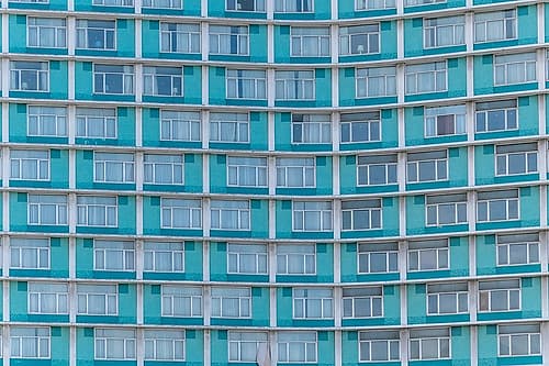 Teal High-Rise Apartment Building Facade Geometric Print