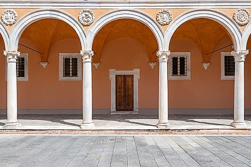 Renaissance Arcade with Arched Columns, Italy Art Print