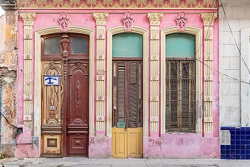 Weathered Pink Colonial Facade, Havana, Cuba Art Print