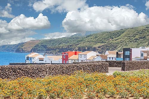 Coastal Village with Volcanic Stone Walls, Azores, Portugal Art Print
