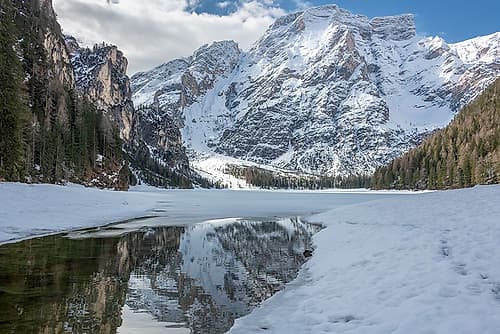 Lago di Braies in Winter, Dolomites, Italy Art Print
