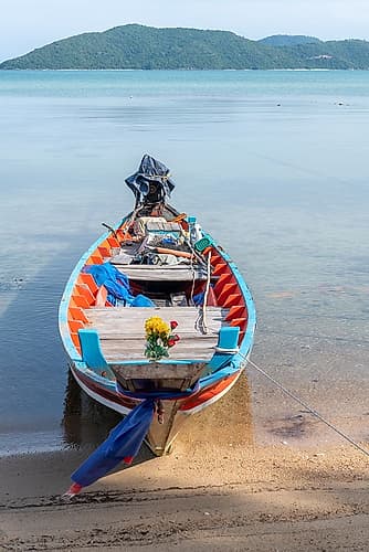 Longtail Boat on Beach, Thailand Art Print