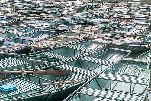 Rows of Wooden Tour Boats, Tam Coc, Vietnam Art Print