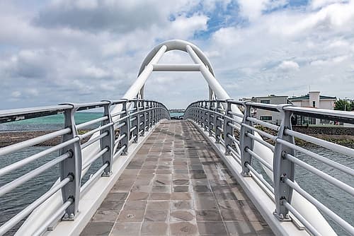 Modern Arched Pedestrian Bridge Over Water, Taiwan Art Print