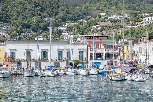 Colorful Harbor Town with Sailboats, Ischia, Italy Art Print by Richard Silver