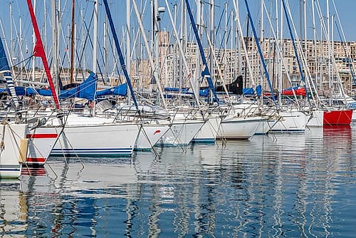 Sailboats Moored at Vieux-Port, Marseille, France Art Print