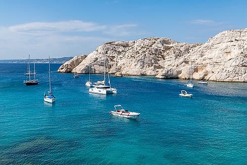 Sailboats in Turquoise Cove, Marseille, France Art Print