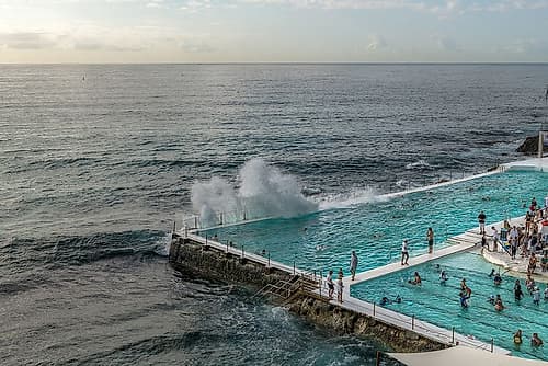 Bondi Icebergs Pool with Crashing Wave, Sydney, Australia Art Print