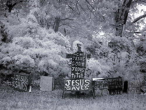 Rough Wooden Crosses and Peeling Hand-Lettered Signs, Prattville, Alabama VI Art Print