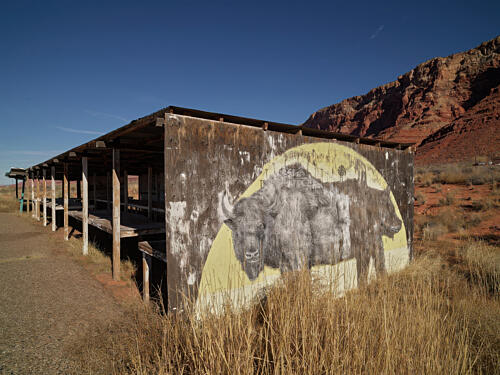 Flaking and Fading Artwork on a Shed Near Cameron, Arizona Art Print