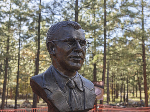 Bust of Astronomer Clyde Tombaugh at Lowell Observatory in Flagstaff, Arizona Art Print