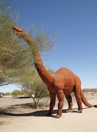 Brontosaurus Metal-Art Sculpture Outside Holts Gas Station in Gila Bend, Arizona Art Print
