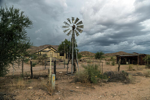 Old Ranch House and Windmill Along Historic Route 66 Hackberry, Arizona Art Print