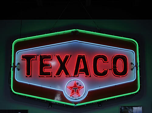 Neon Sign for Texaco Brand Gasoline, the Choice Auto and Truck Sales, Payson, Arizona Art Print