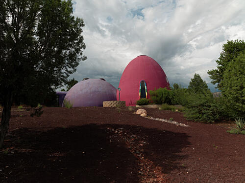 Eggshell-Shaped Modernist House and Its Domed Outbuilding in Sedona, Arizona Art Print