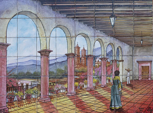 Tile Work Mural at the White Stallion Ranch, a Guest Ranch Outside Tucson, Arizona Art Print
