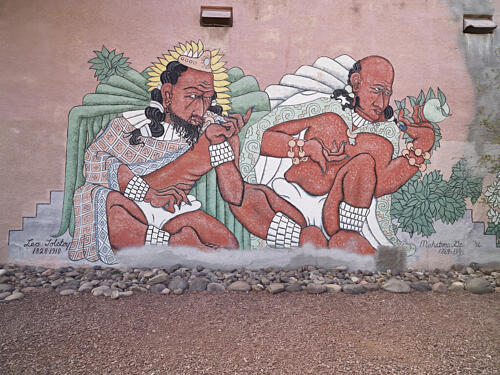 Artist Melchor Ramirezs Mural of Aztec Deities in Tucson, Arizona Art Print
