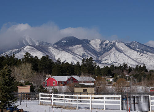 Snow Covers the San Francisco Mountain Range Above Winona, Arizona Art Print